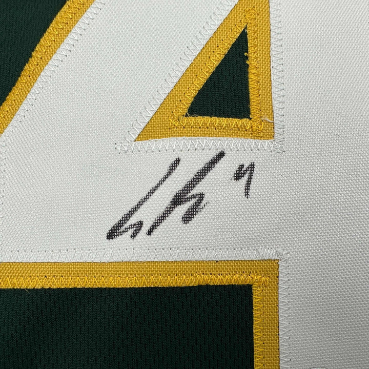 Autographed/Signed Lawrence Butler Oakland Green Jersey Beckett BAS COA