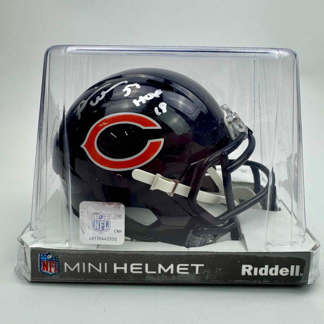 Autographed/Signed Brian Urlacher HOF 18 Chicago Bears Mini Helmet JSA COA