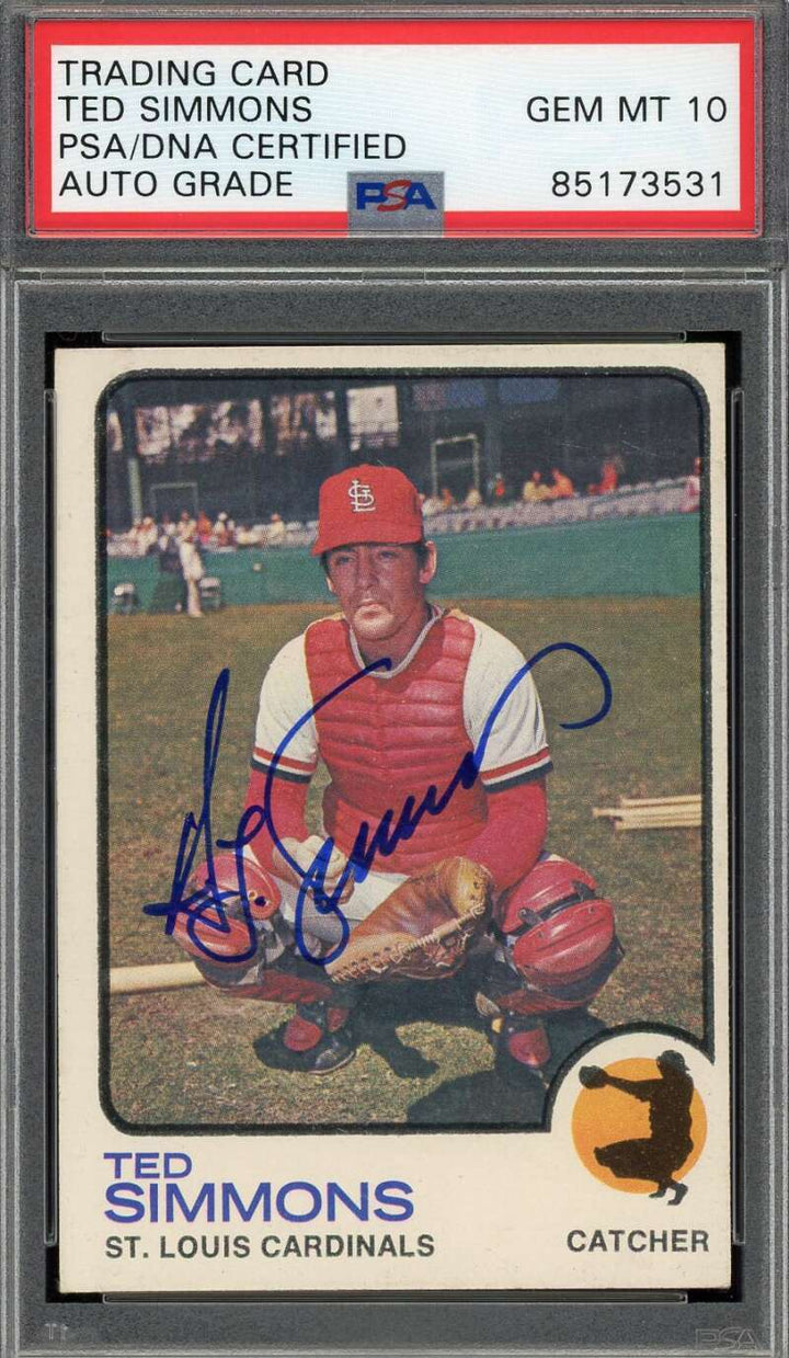 Ted Simmons Gem Mint 10 PSA DNA Signed 1973 Topps Autograph