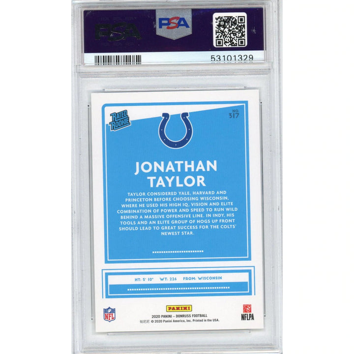Graded 2020 Panini Donruss Jonathan Taylor #317 Rated Rookie RC Card PSA 10 Mint