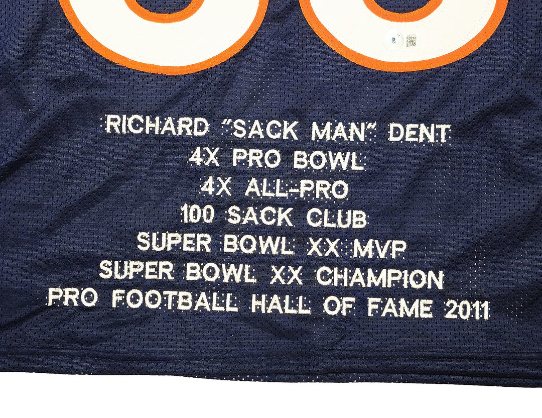 Chicago Bears Richard Dent Signed Dark Blue Jersey Stats Beckett Wit