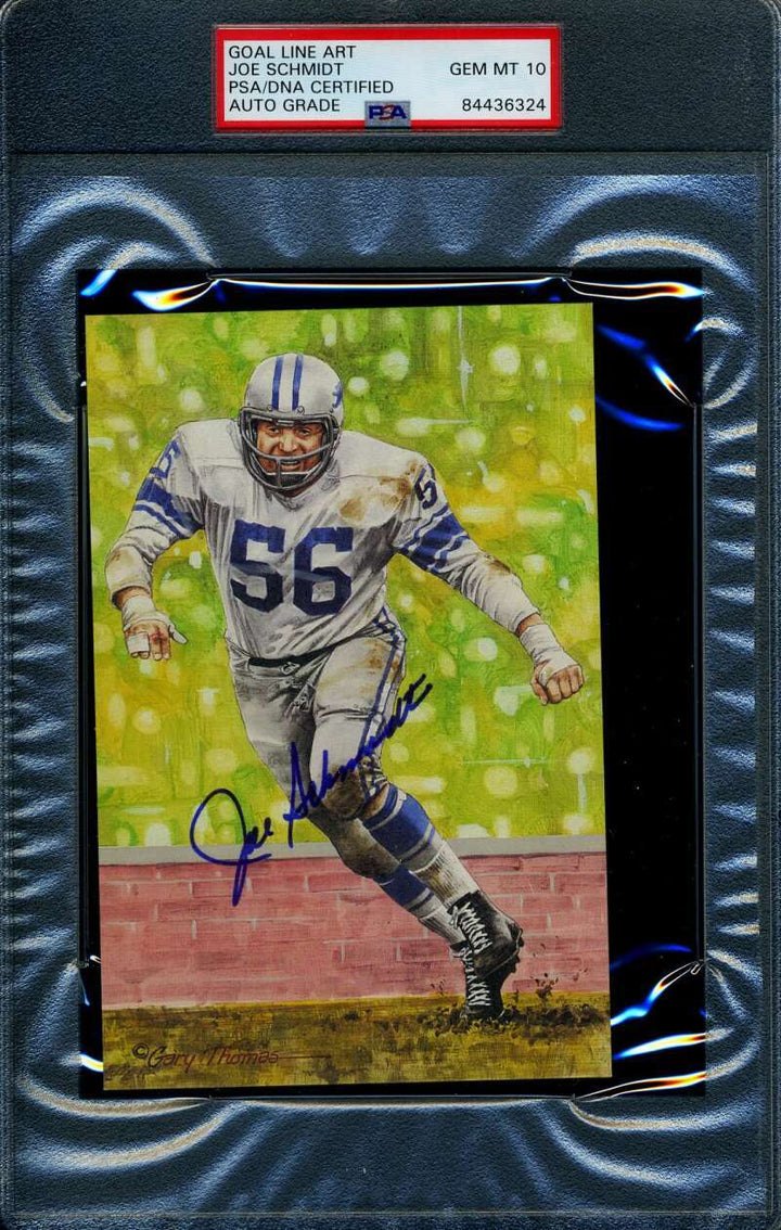 Joe Schmidt Gem Mint 10 PSA DNA Slabbed Signed Goal Line Art Card Autograph