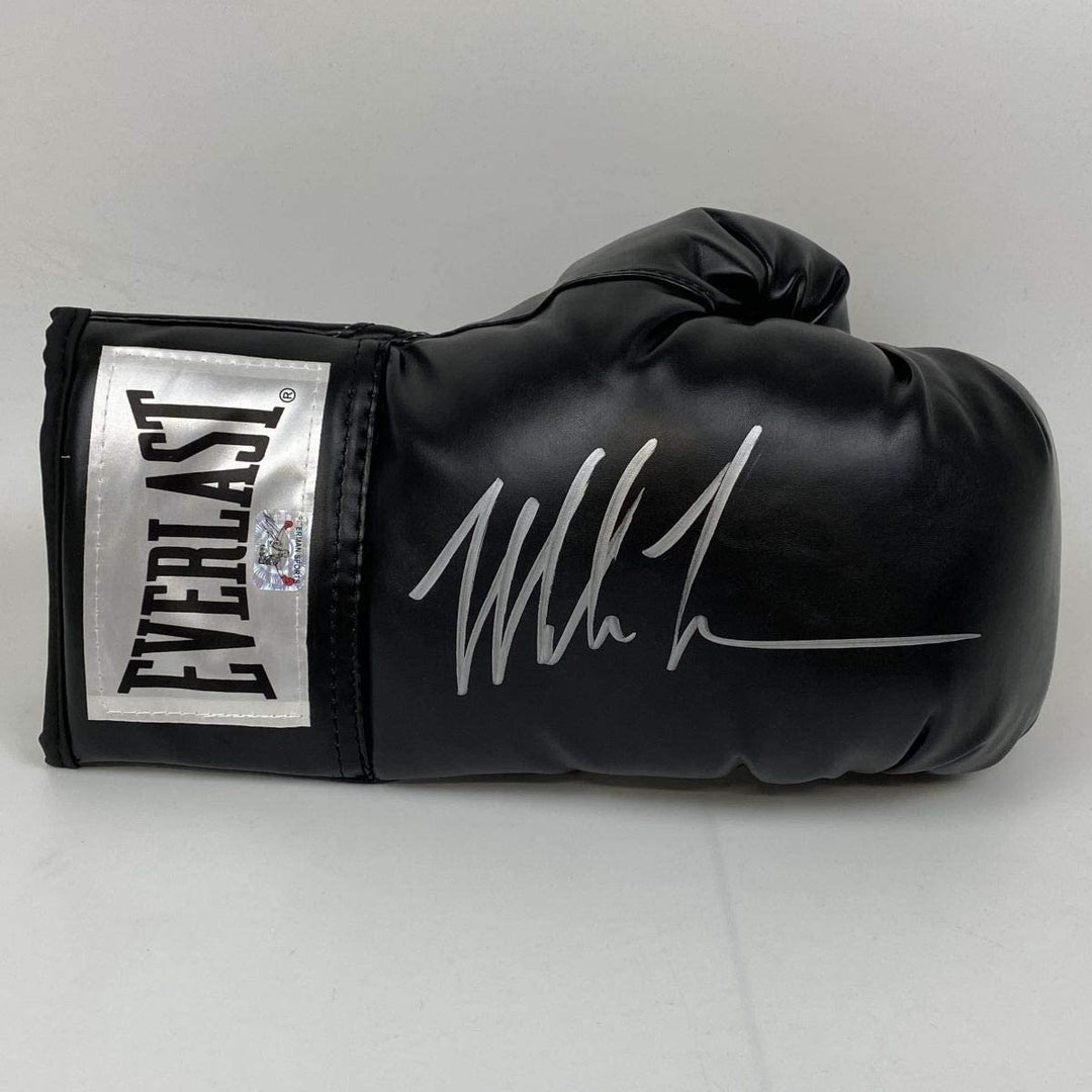 Autographed/Signed Mike Tyson Black Everlast Boxing Glove Athlete Holo COA