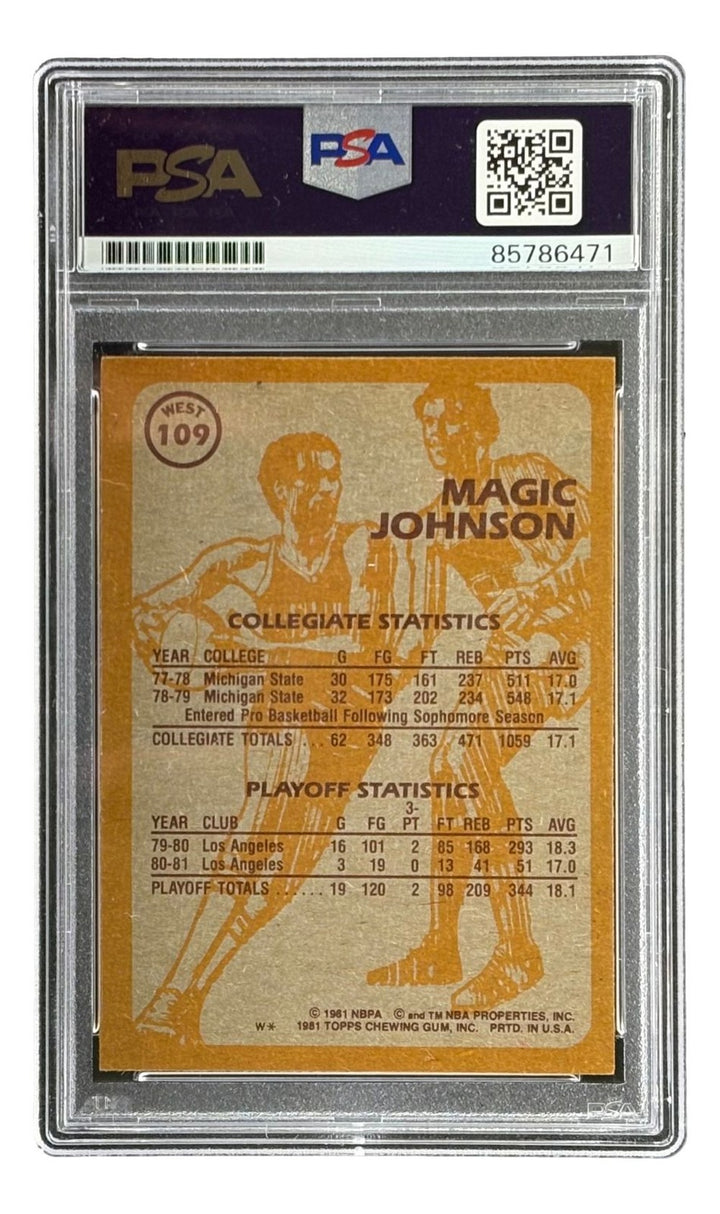 Magic Johnson Signed In Silver On Card 1981 Topps #109 Lakers Card PSA Auto 10