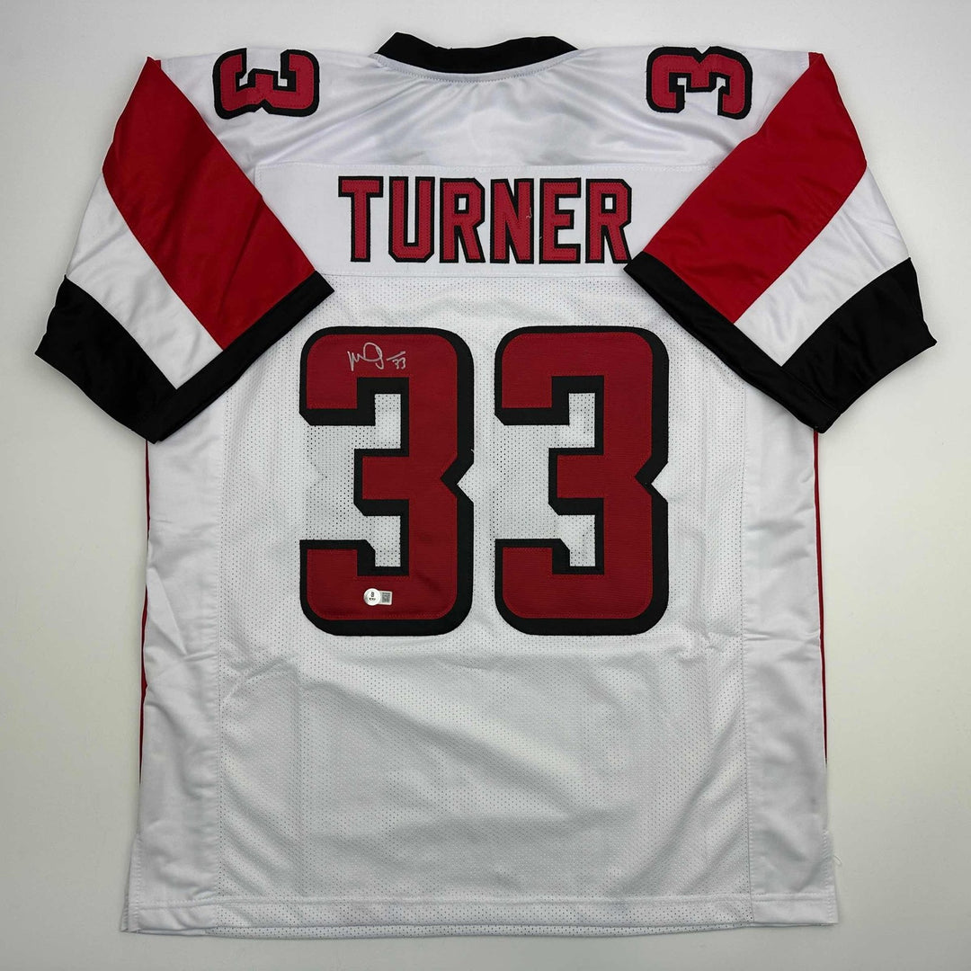 Autographed/Signed Michael Turner Atlanta White Jersey Beckett BAS COA