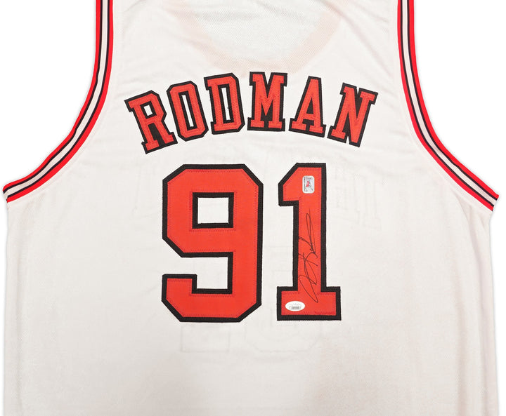 Chicago Bulls Dennis Rodman Autographed Signed White Jersey JSA