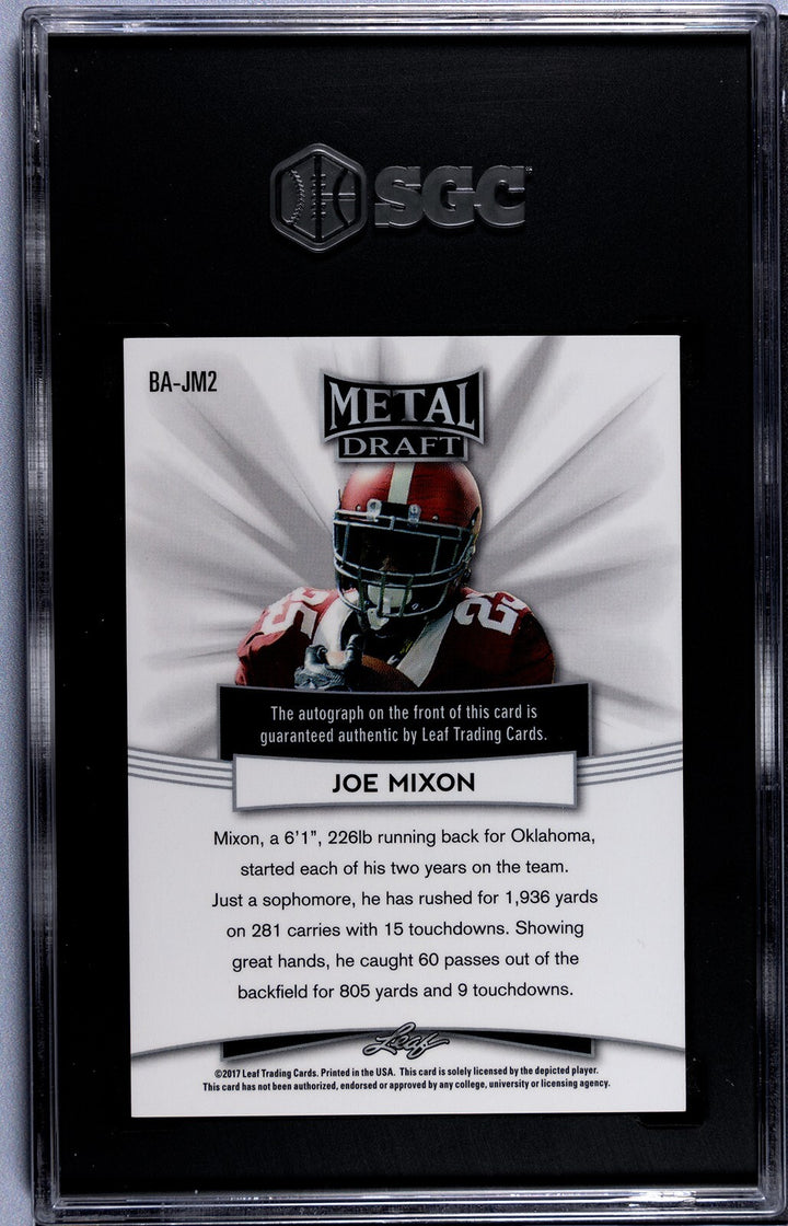 Joe Mixon 2017 Leaf Metal Draft Rookie On Card Auto- SGC Graded 9 MT-10 Auto