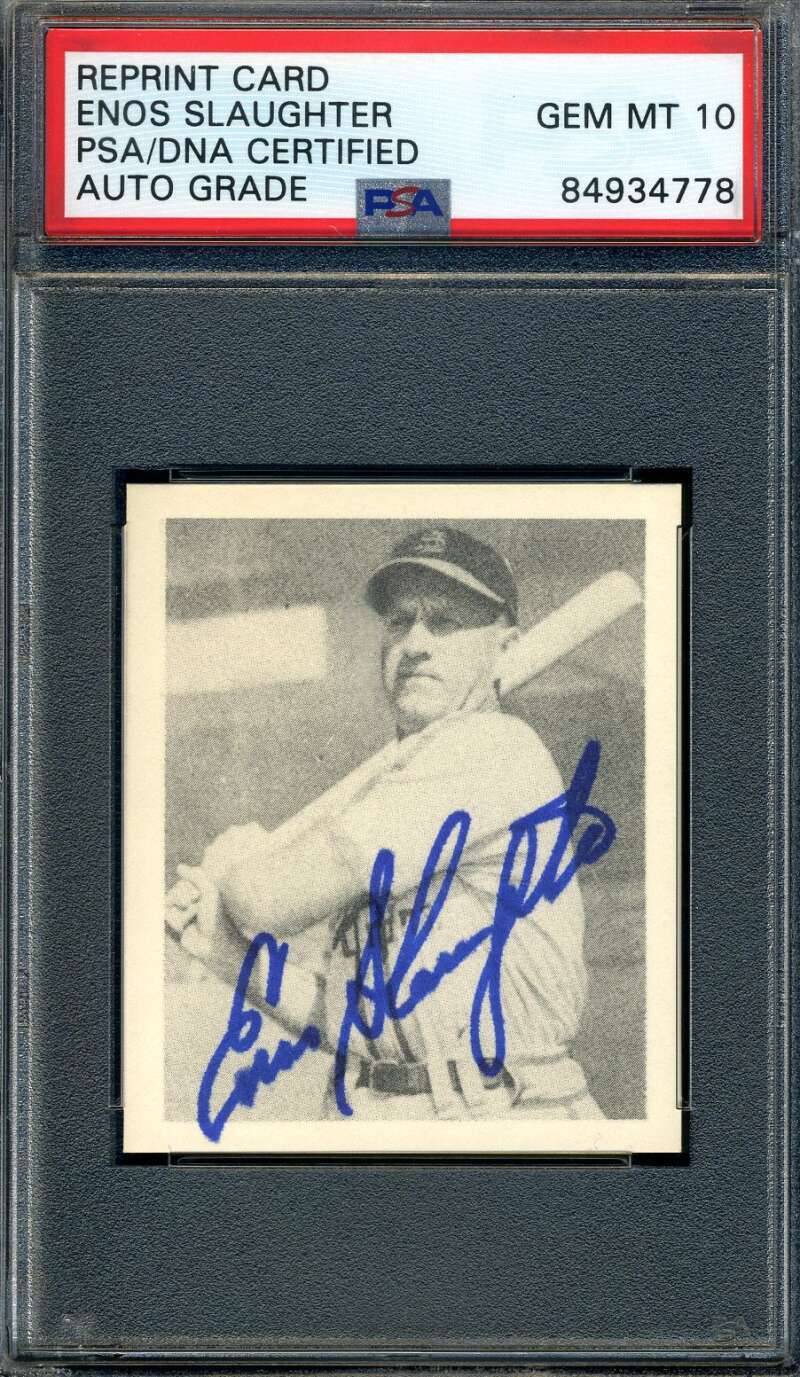 Enos Slaughter Gem Mint 10 PSA DNA Signed 1948 Bowman Reprint Rookie Autograph