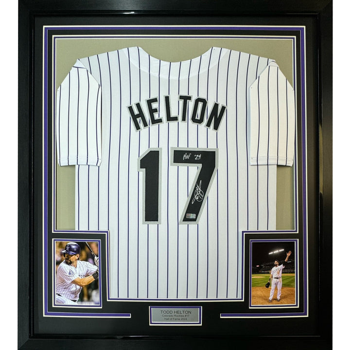 Framed Signed Todd Helton HOF 35x39 Colorado Pin Jersey Tristar COA