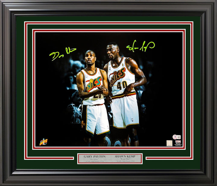 Gary Payton & Shawn Kemp Signed Framed 16x20 Photo Supersonics Beckett BAS QR