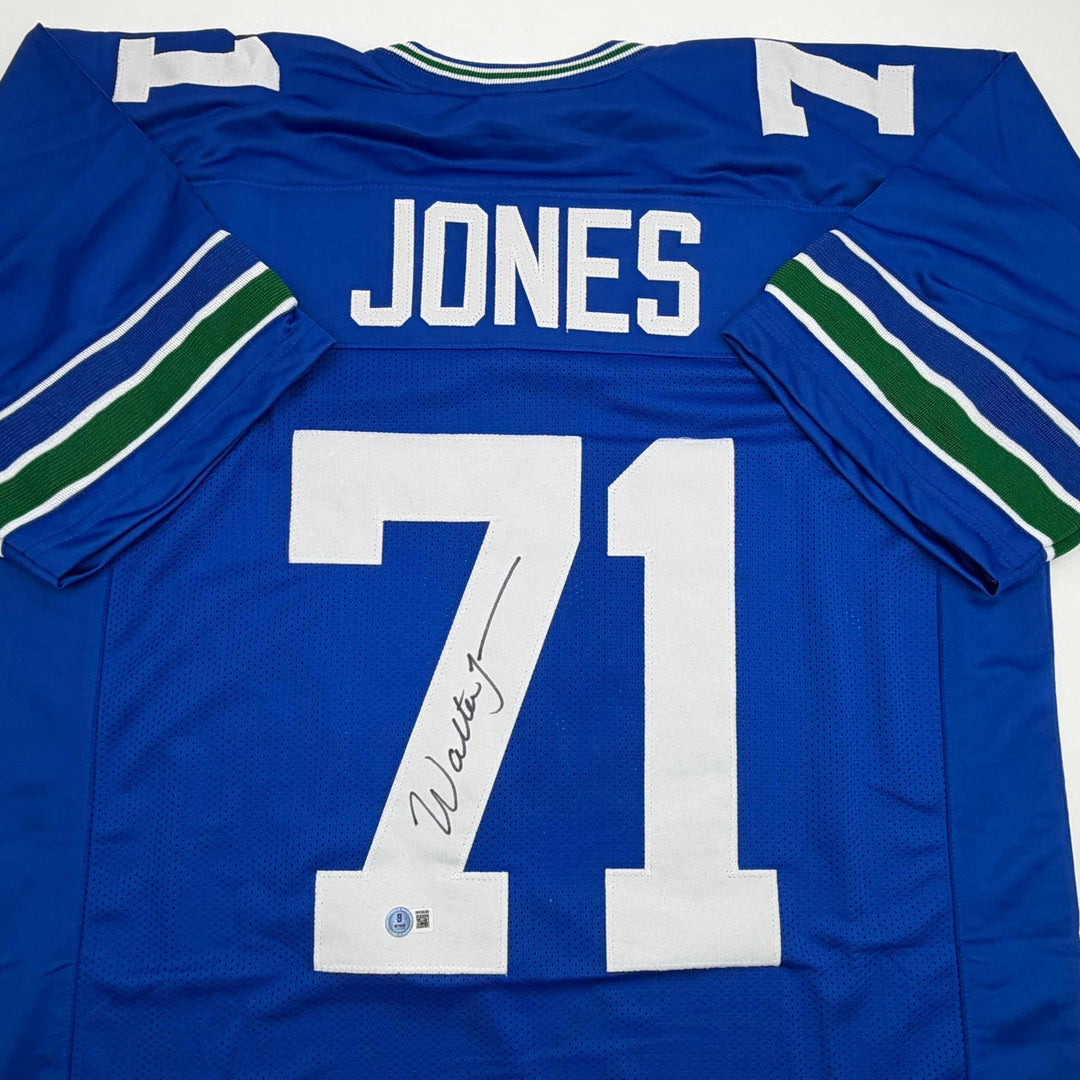 Autographed/Signed WALTER JONES HOF 14 Blue Football Jersey JSA COA Auto