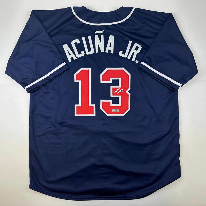 Facsimile Autographed Ronald Acuna Jr. Atlanta Blue Reprint Auto Jersey Men's XL