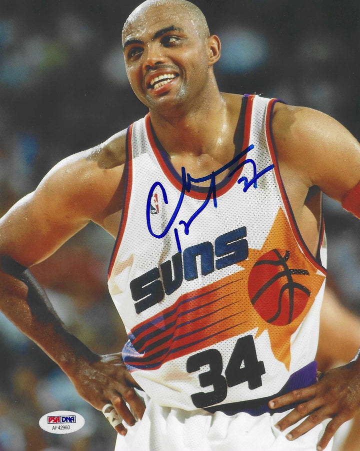 CHARLES BARKLEY SIGNED AUTOGRAPHED PHOENIX SUNS BASKETBALL 8X10 PHOTO USA PSA