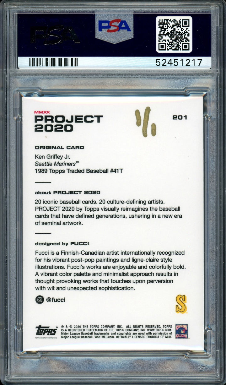 Ken Griffey Jr. Auto Topps Project 2020 Fucci Card 201 Mariners 1989 1/1 PSA/DNA