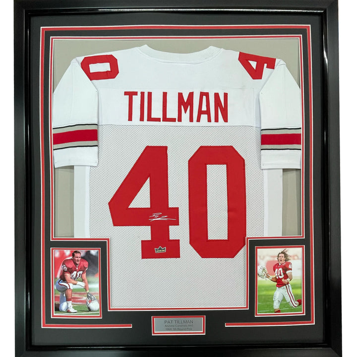 Framed Facsimile Autographed Pat Tillman 35x39 Arizona White Reprint Jersey