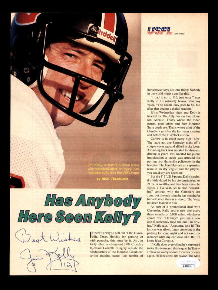 Jim Kelly JSA Autograph 8x10 Signed Vintage Photo USFL 1984