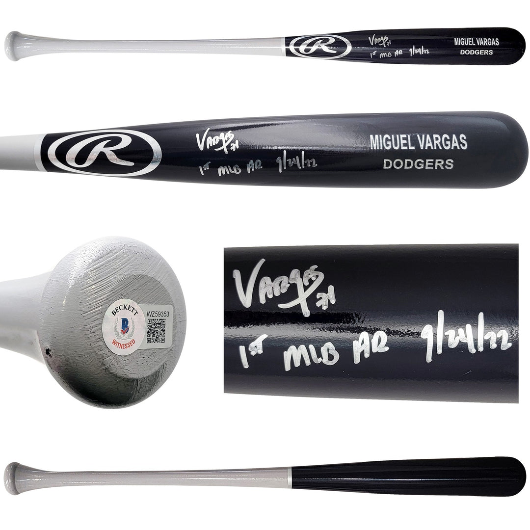 Miguel Vargas Auto Black Rawlings Game Model Bat Dodgers 1st MLB HR BAS