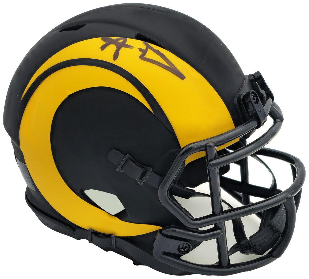Aaron Donald Signed Los Angeles Rams Eclipse Black Speed Mini Helmet Beckett Wit