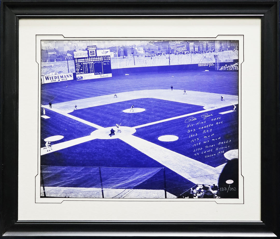 Pete Rose Autographed Framed 16x20 Photo Reds With Mounted Memories