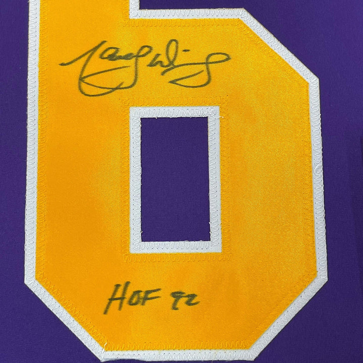 FRAMED Autographed/Signed MARCEL DIONNE HOF 92 33x42 LA Purple Jersey JSA COA