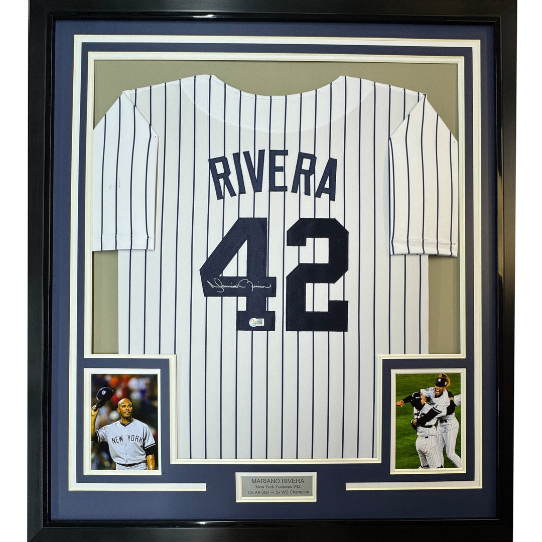 Framed Autographed/Signed Mariano Rivera 35x39 New York Jersey BAS COA Holo