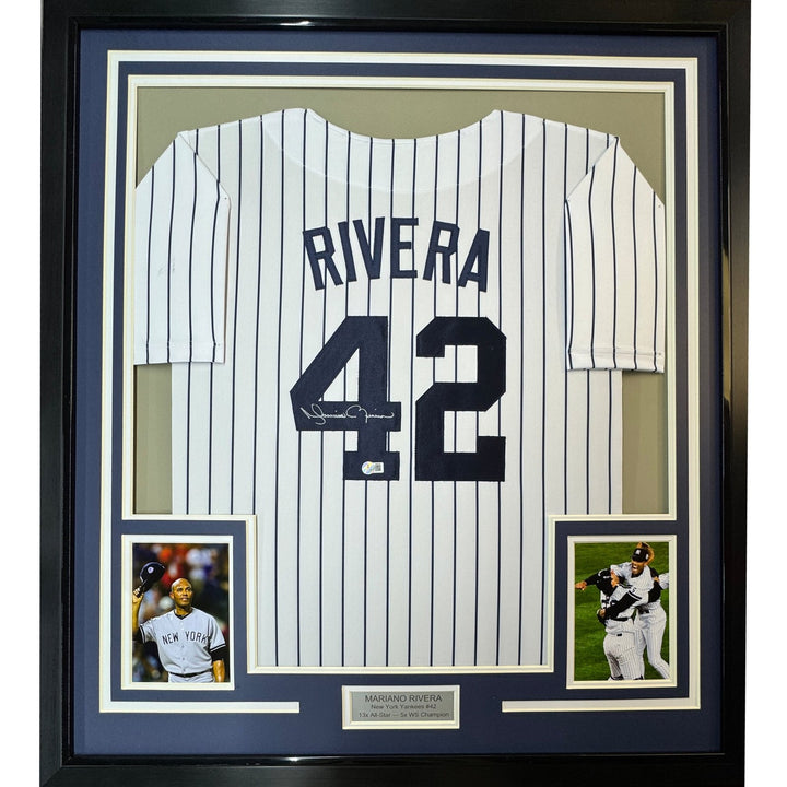 Framed Autographed/Signed Mariano Rivera 35x39 New York Jersey BAS COA Holo