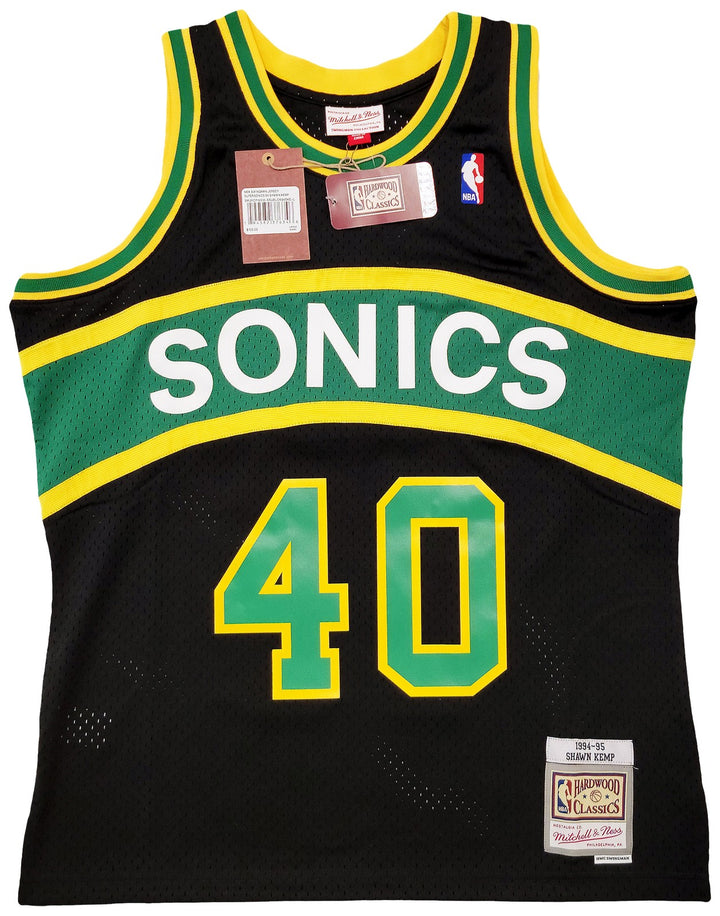 Supersonics Shawn Kemp Auto Black Authentic Mitchell Ness HWCs Swingman Jersey L