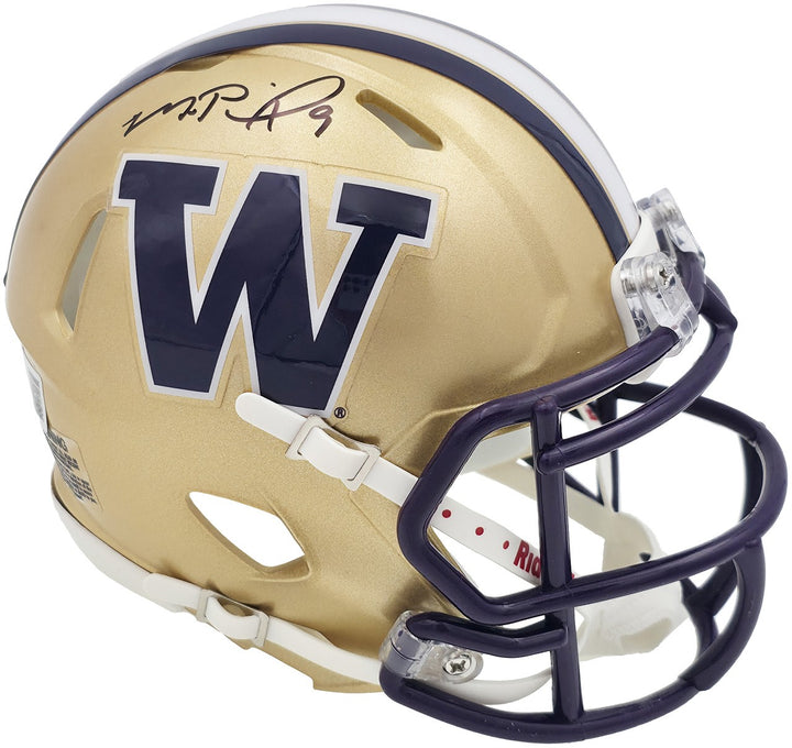 Michael Penix Jr. Signed Washington Huskies Gold Speed Mini Helmet Beckett Wit
