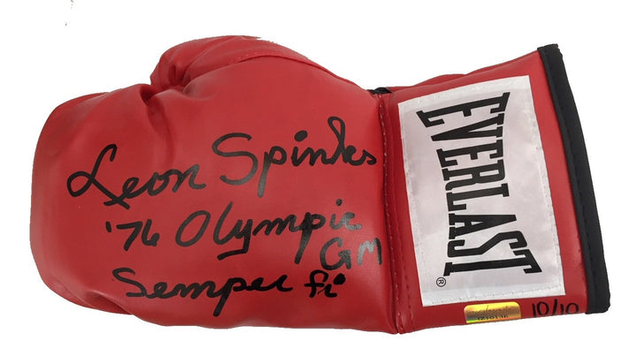 Leon Spinks Signed Boxing Glove #D/10 Inscribed "76 Olympic GM & Semper Fi" Ali
