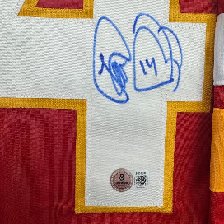 Autographed/Signed Theo Fleury Calgary Red Hockey Jersey Beckett BAS COA