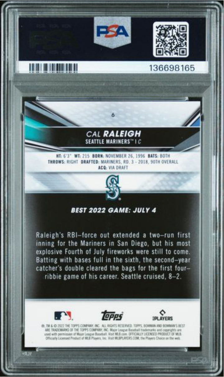 Graded 2022 Topps Bowmans Best Cal Raleigh #6 Rookie RC Card PSA 10 Gem Mint