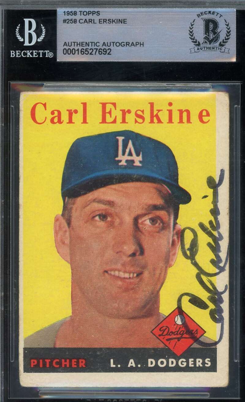 Carl Erskine Beckett BAS Signed 1958 Topps Autograph