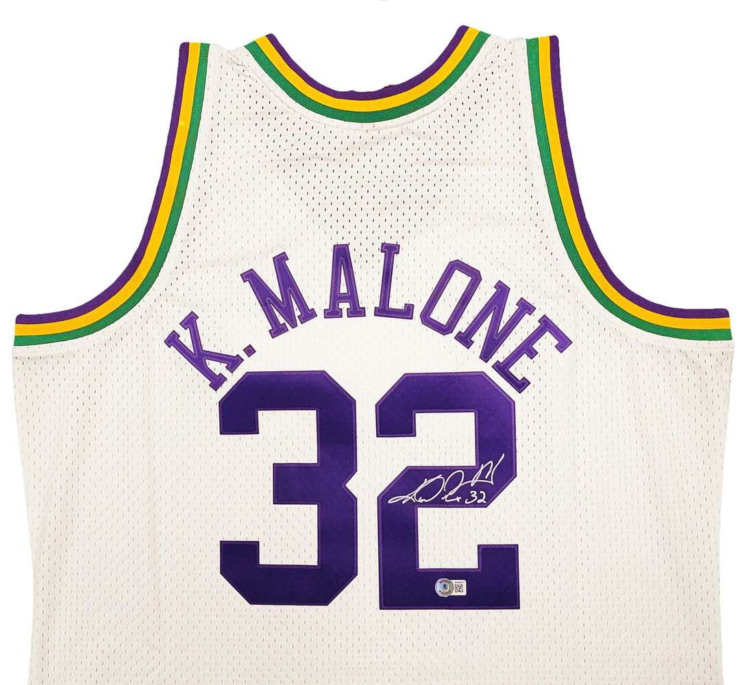 Jazz Karl Malone Auto White Purple Authentic Mitchell Ness Jersey Sz XL Beckett