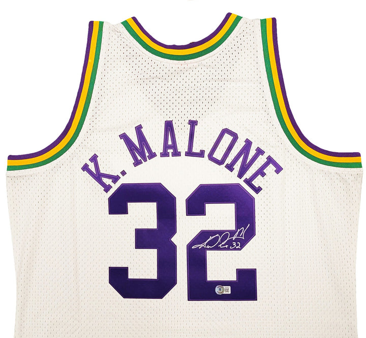 Jazz Karl Malone Auto White Purple Authentic Mitchell Ness Jersey Sz XL Beckett