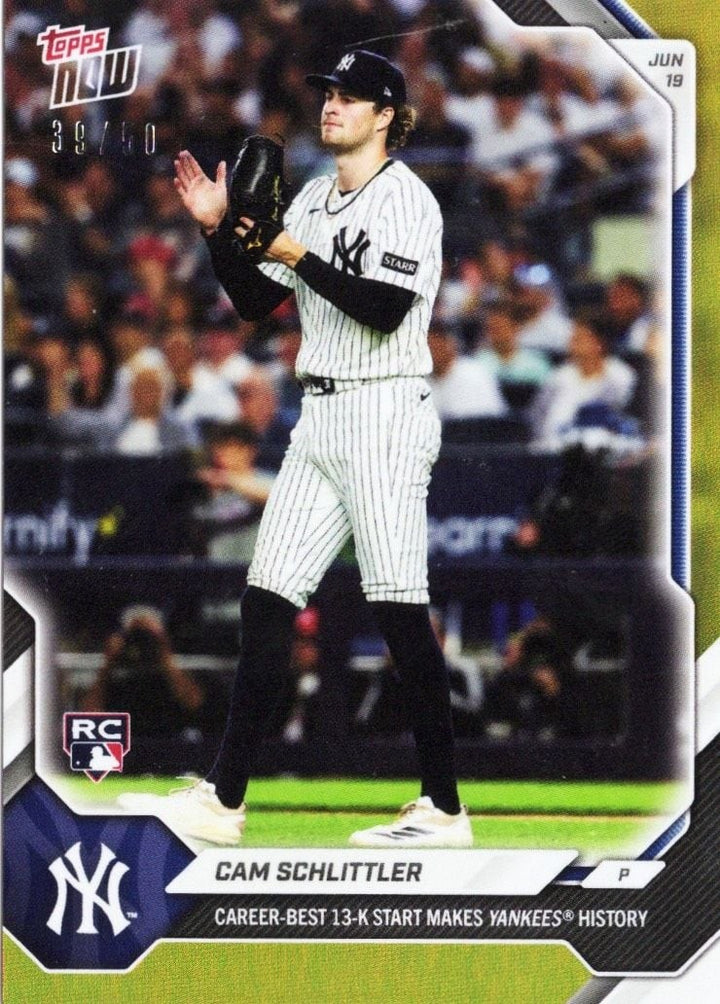 2026 Topps Now Cam Schlittler #355 Gold Foil /50 Rookie RC Baseball Card