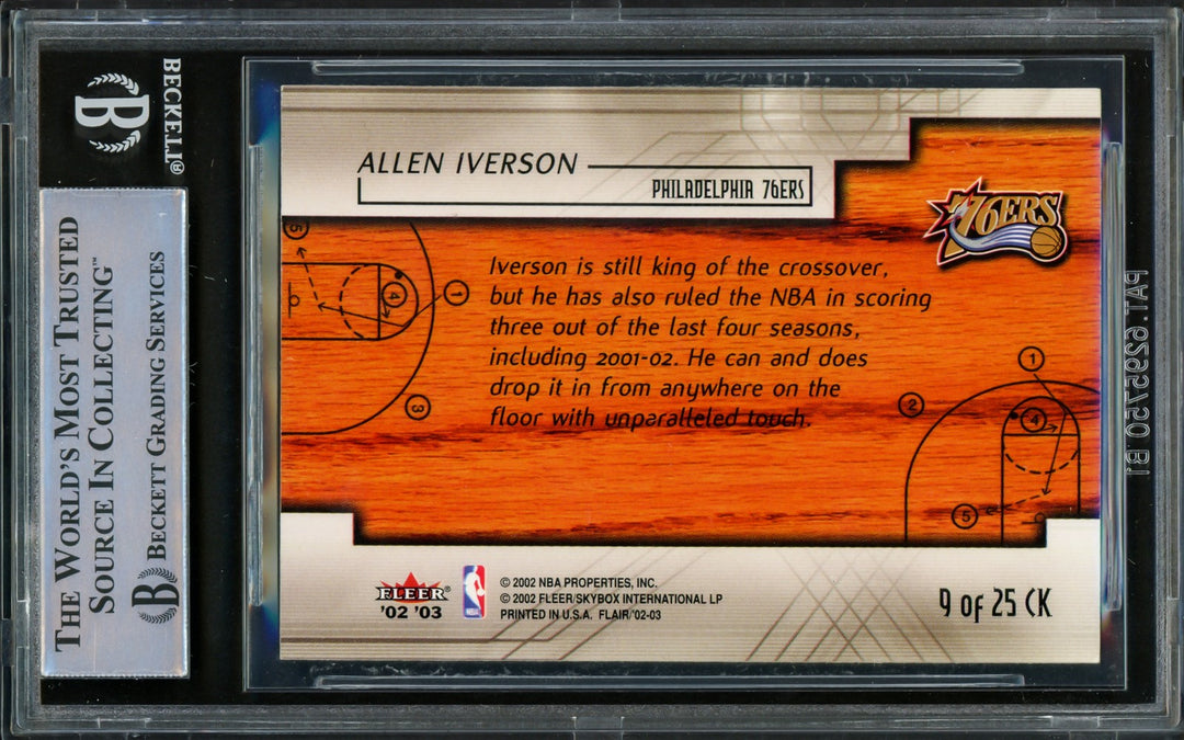 Allen Iverson Auto 2002-03 Flair Court Kings Card 9 76ers Beckett Wit 16562828
