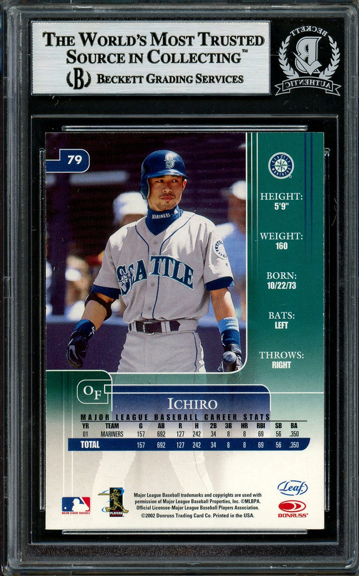 Ichiro Suzuki Signed 2002 Leaf Rookie & Stars Card 79 Seattle Mariners Beckett
