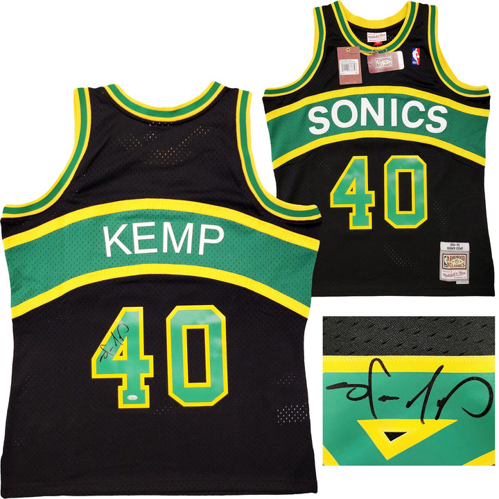 Supersonics Shawn Kemp Auto Black Authentic Mitchell Ness HWCs Swingman Jersey L