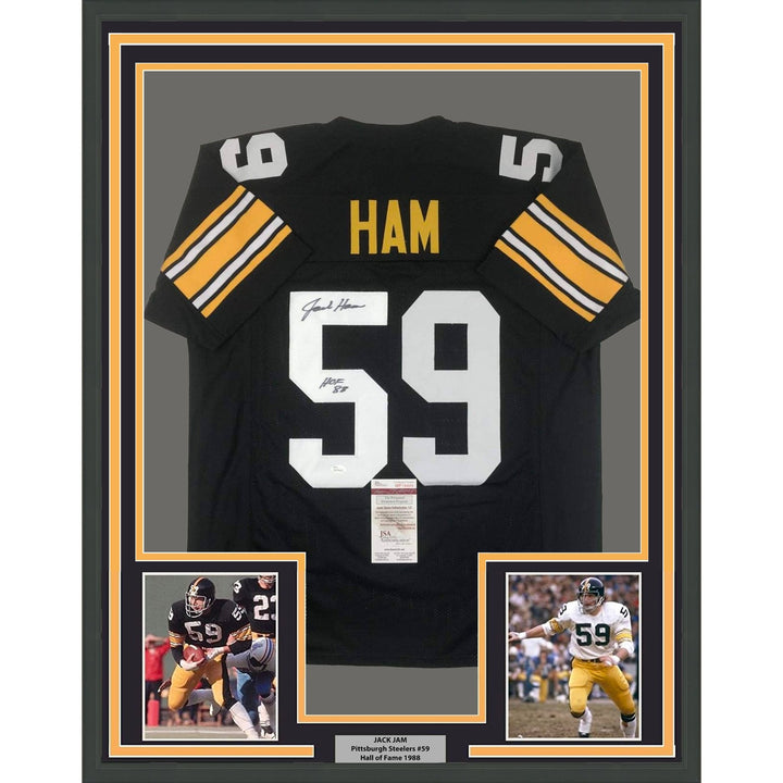 Framed Signed Jack Ham HOF 88 35x39 Pittsburgh Black Jersey JSA COA