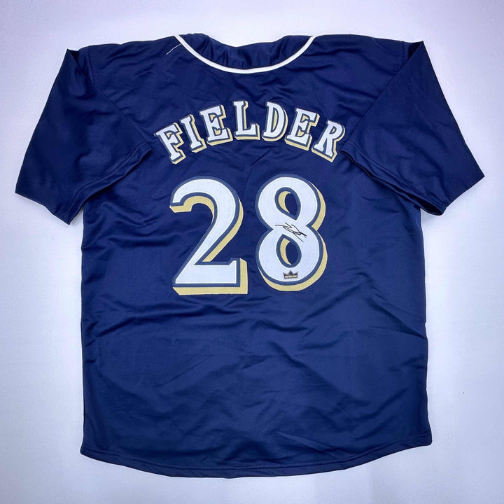 Facsimile Autographed Prince Fielder Milwaukee Blue Reprint Jersey Size Men's XL