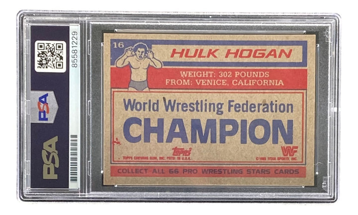 Hulk Hogan Signed 1985 Topps #16 WWF WWE Rookie Card PSA