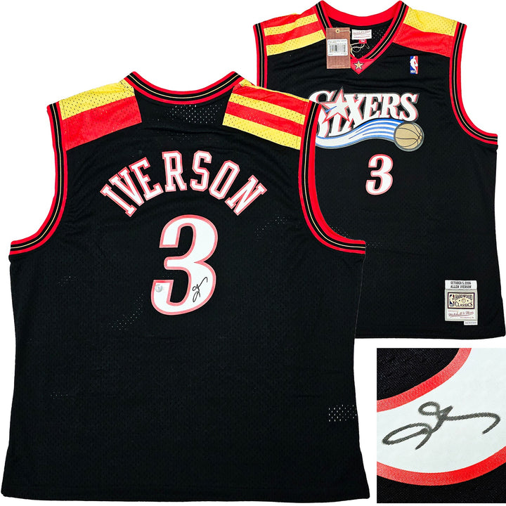 76ers Allen Iverson Auto Black Auth Mitchell Ness 06 HWC Swingman Jersey XXL BAS