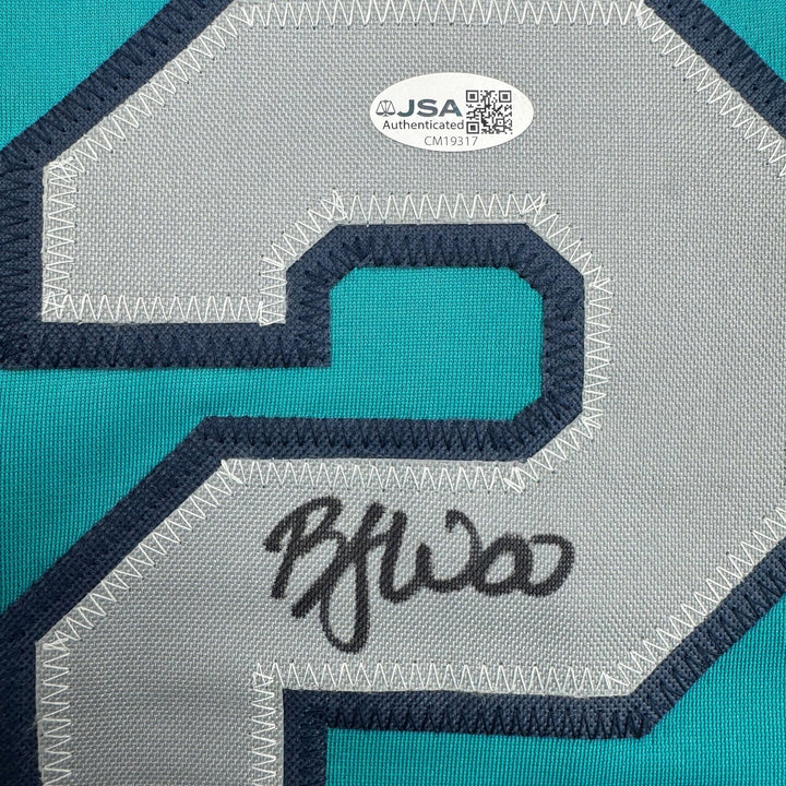 Autographed/Signed Bryan Woo Seattle Teal Baseball Jersey JSA COA