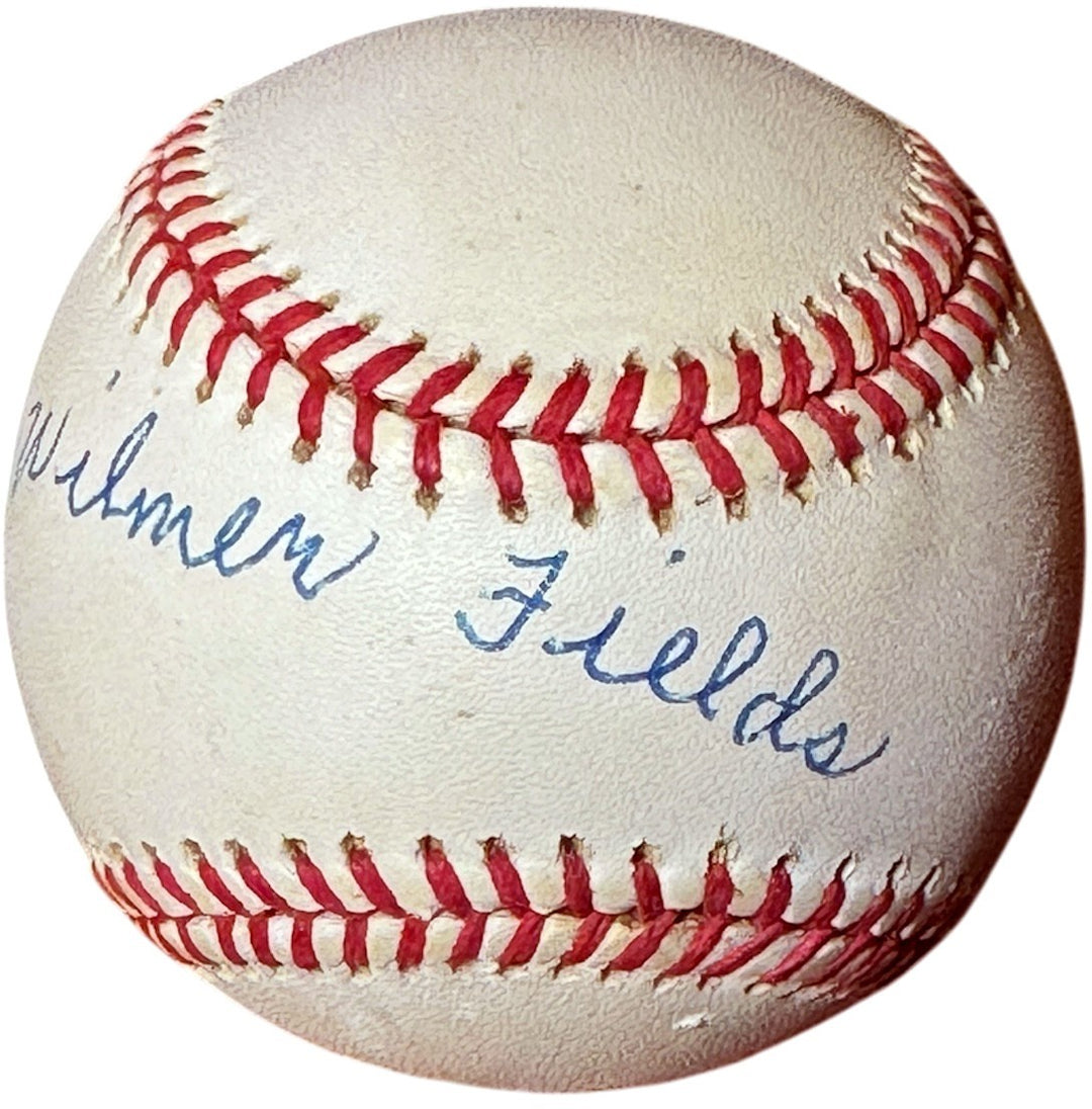 Wilmer Fields signed ROAL Rawlings OFC American League Baseball toned- COA Grays