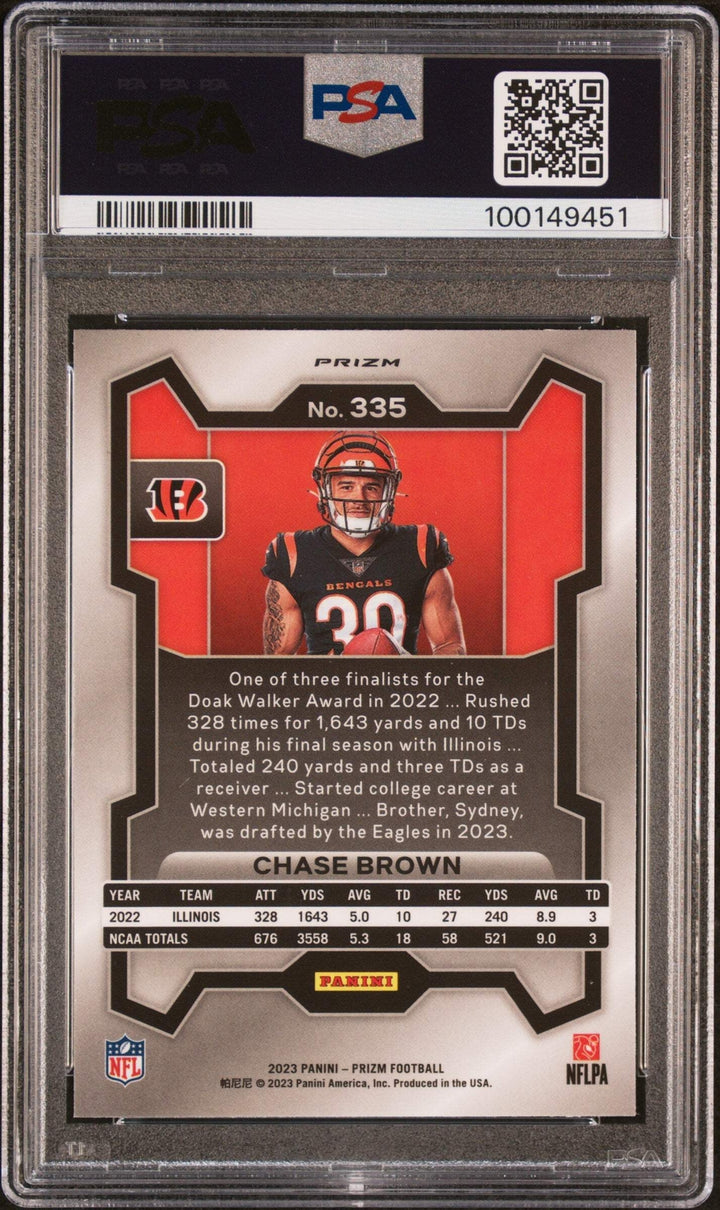 Graded 2023 Panini Prizm Chase Brown #335 Variation Rookie Football Card PSA 10