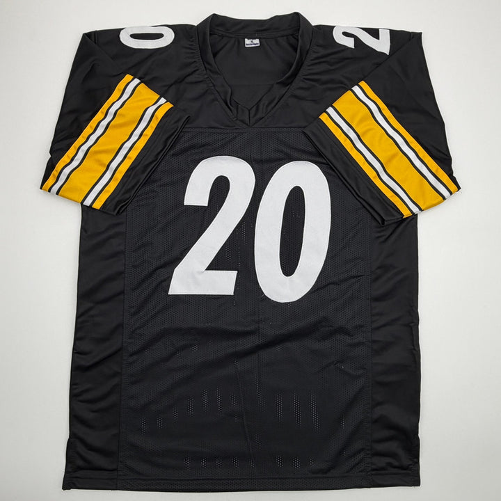 Autographed/Signed Kaleb Johnson Pittsburgh Black Football Jersey Beckett COA