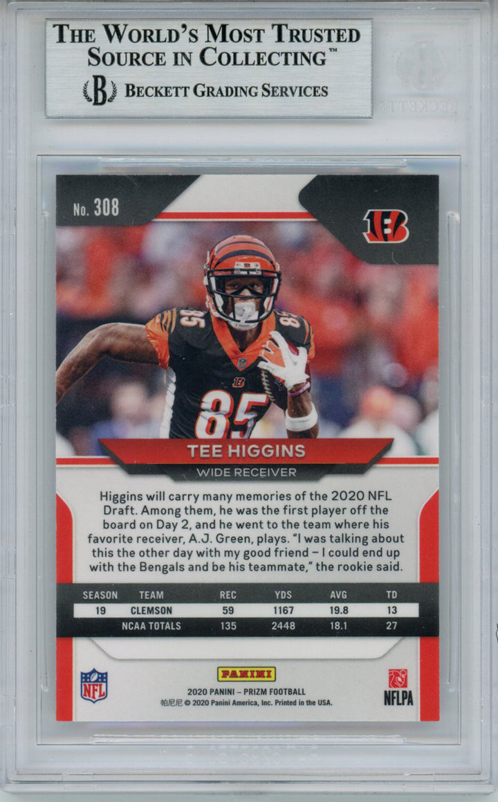 Tee Higgins Autographed 2020 Panini Prizm #308A Rookie Card BAS Slab 32112