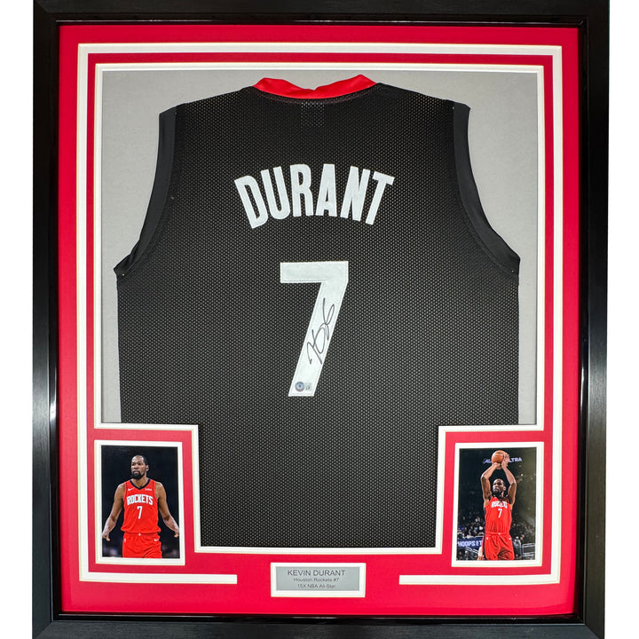 Framed Autographed/Signed Kevin Durant 35x39 Houston Black Jersey Beckett COA
