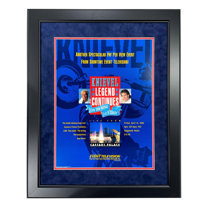 Original Robbie Knievel 1989 Caesars Palace Fountains Jump Framed Poster Evel