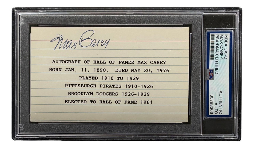 Max Carey Signed Index Card Pittsburgh Pirates PSA/DNA